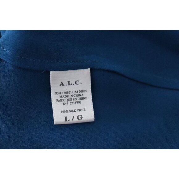 A.L.C. Women Large Blue Tunic Blouse Top Sleeveless Front Back Key Hole 100%Silk - Picture 3 of 7